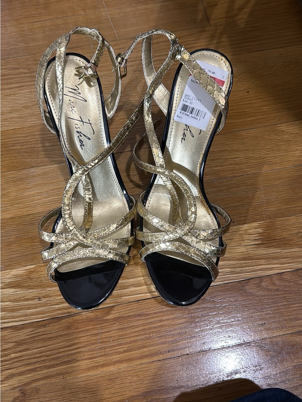 Marc Fisher Gold Metallic Strappy High Heel Sandals